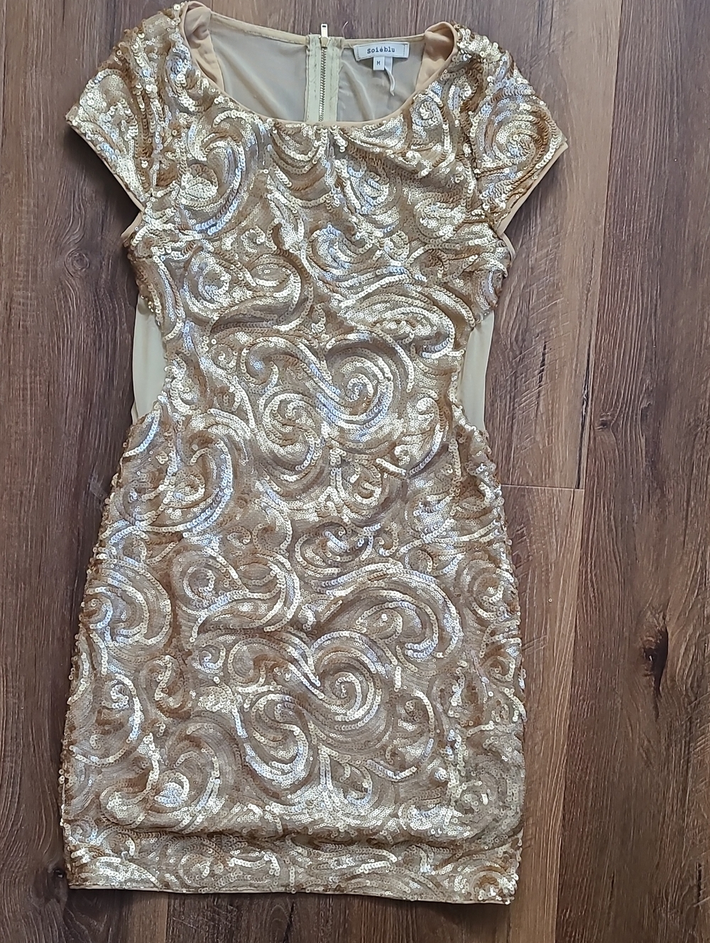 Gold Sequin Mini Dress With Mesh Back